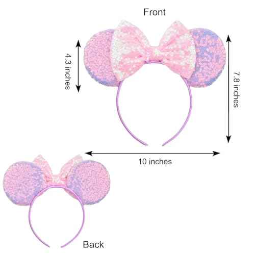 Mouse Ears Bow Headbands Sequin Hairband Butterfly Glitter Hair Accessories for Girls Women (purple)