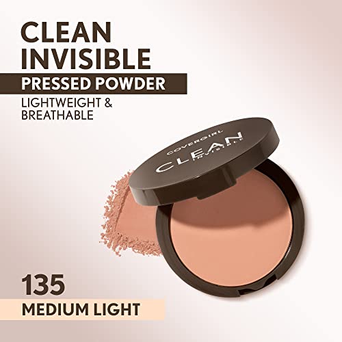 Covergirl Clean Invisible Pressed Powder - Lightweight Vegan Formula, Medium Light 135