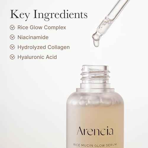 Arencia Rice Mucin Glow Serum, Collagen + Hyaluronic Acid & Niacinamide, 1.01 fl oz