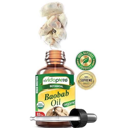 MYVIDAPURE Organic BAOBAB OIL Certified Organic 100% Natural Pure VIRGIN UNREFINED for Skin, Face, Hair, Lip and Nail Care (0.5 Fl Oz)