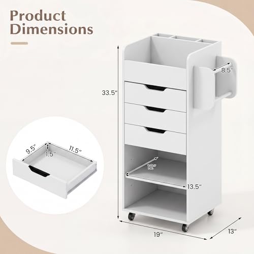 Tangkula Rolling Storage Cart with 3 Drawers & Shelves
