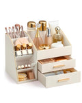 Lolalet PU Leather Makeup Organizer with Drawers - 3-Layer Cosmetic Holder for Vanity