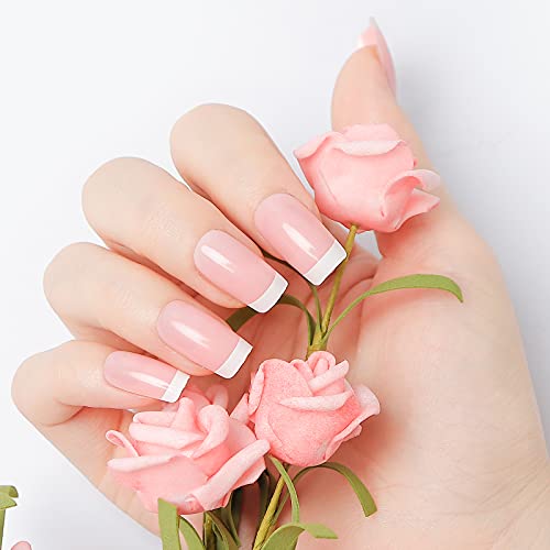 LIARTY 480 Pcs French Press On Nails Medium, French Tip False Nails Manicure, 12 Size Acrylic Full Cover Artificial Fake Nails, Natural