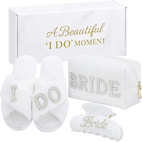 Easter Bride To Be Gift Set, Bridal Shower Gifts, Wedding Gifts for Bride, Bachelorette Gifts for Bride, Engagement Gift for Her, Bachelor Party Gifts, Makeup Bag, I DO Slippers, Hair Clip