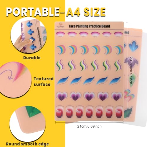Bowitzki face Painting Practice Board 4pcs,Reusable Colorful face Paint Practice Board,Painting Makeup Exercise Template A4 Size (#2)