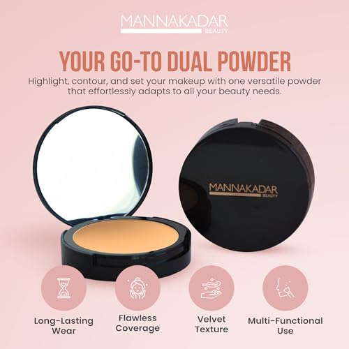 Manna Kadar Beauty Compact Dual Pressed Powder, C2 Porcelain Shade for Fair Skin Tone, Medium to Full Coverage Oil Absorbing Foundation and Setting Face Powder, Long-Lasting Flawless Matte Finish