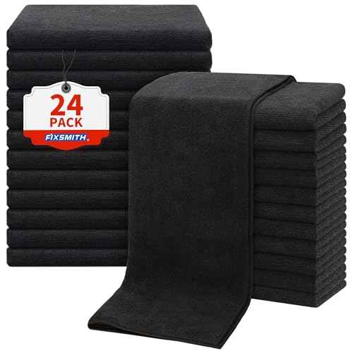 FIXSMITH Salon Towels 24 Pack, Black Hand Towels for Bathroom, Quick Dry Gym Towels, Spa Face Towel, Absorbent Microfiber Towels for Salon, Barber, Gym, Bath, Pedicure and Home Hair Care,16 x 27 in