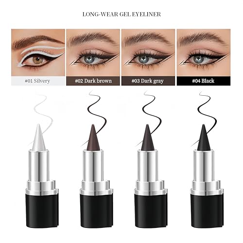 MAEPEOR Matte Gel Eyeliner 12 Colors Smooth Cream Eye Liner Pen Smudge-proof and Waterproof Gel Eyeliner Stick for Women Girls (Matte, L03 Drak Gray)