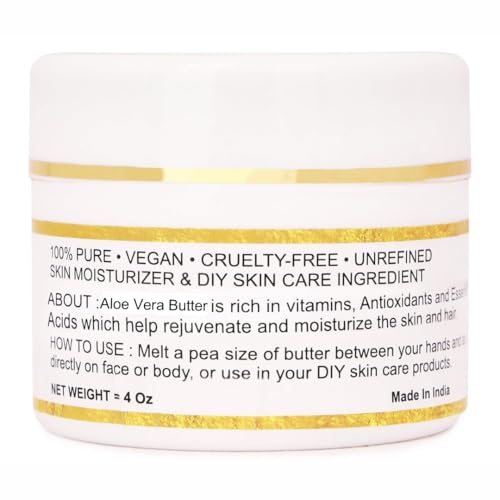 Organic Raw Aloe Vera Butter - 100% Pure & Unrefined 4oz | Grade A Skin Moisturizer for Face, Body & Hair