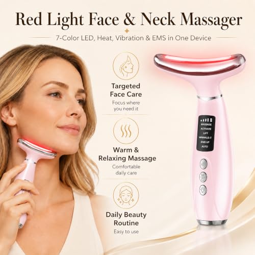 Pink 7-Color Face Sculpting Tool with Red Light Therapy for Face & Neck - GIHWRRI