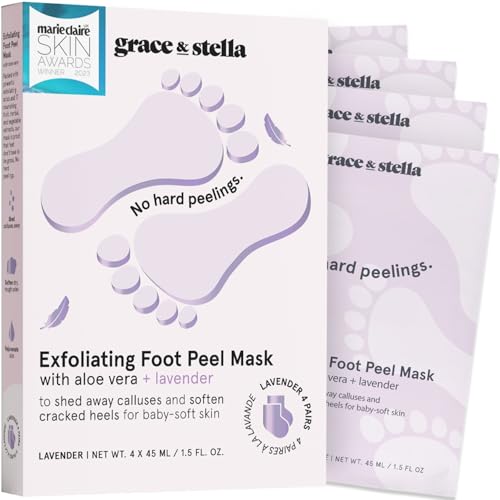 Grace & Stella Exfoliating Foot Peel Mask for Dry Cracked Feet - 4 Pairs