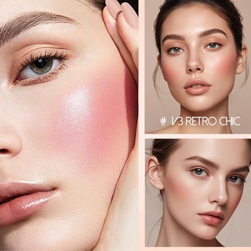 Multi Texture Heart Blush Cream, Liquid, Powder & Jelly Blushl for Cheeks,Beauty-Matte & Natural Finish Cheek Tint & Blush Palette (V3 Retro Chic)