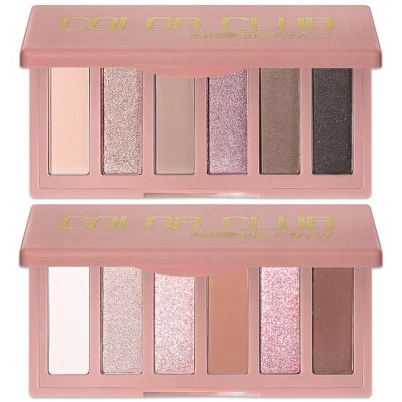 2PCS 6 Colors Mini Eyeshadow Palette Makeup Set Neutral Nude Eye Shadow Olive-colored Tone & Brown Matte Shimmer Make Up Pallet with Mirror Highly Pigmented Travel Size Gift Kit