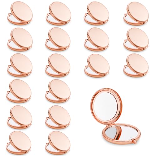 Compact Mirror, Pocket Travel Makeup Mirror for Purse, Metal Round Shell, 2-Sided 1X/2X Magnifying, Portable, Folding, Handheld, Rose Gold, 18 Pack