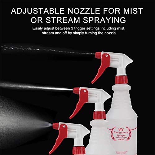 Uineko 32 Oz Plastic Spray Bottles 2 Pack - Heavy Duty, Red, Leak-Proof Trigger