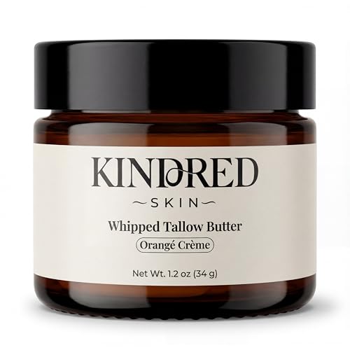 Kindred Skin Whipped Tallow Body Butter ? Handcrafted in USA ? Grass-Fed Beef Tallow ? Hydrating Face & Body Moisturizer for Dry, Sensitive Skin ? Clean, Non-Greasy Skincare ? Orang? Cr?me, 1.2 oz