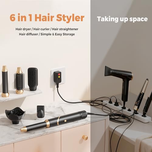 6-in-1 Hair Dryer Brush with Diffuser & Straightener
