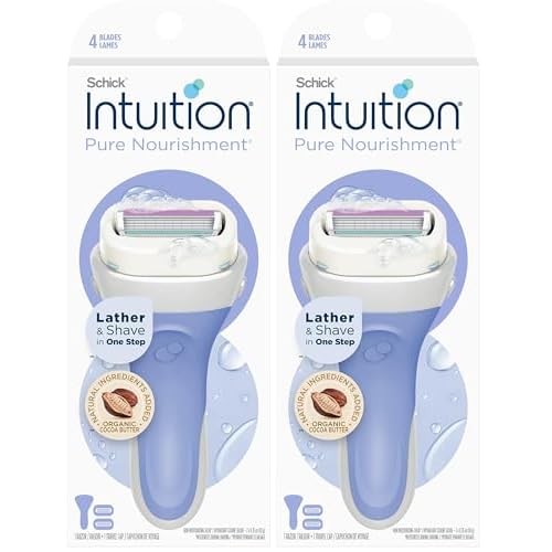 Schick Intuition Pure Nourishment Razors for Women | 1 Razor & 2 Intuition Razor Blades Refill with Organic Cocoa Butter (Pack of 2)