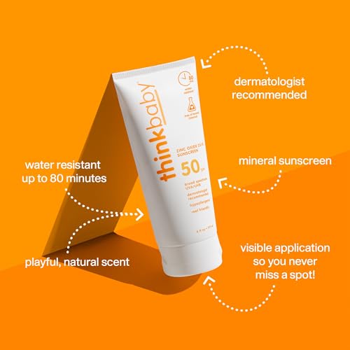 Thinkbaby SPF 50+ Mineral Sunscreen, 6 Oz – Water Resistant Baby Sun Cream