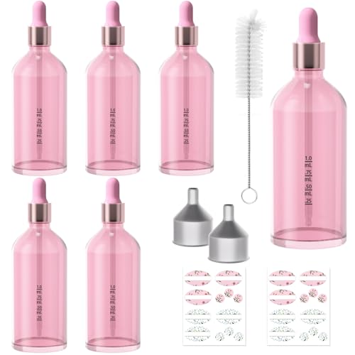 Pink Glass Dropper Bottles 4oz - 6 Pack Essential Oil Tincture Bottles
