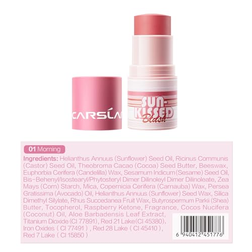CARSLAN Sun Kissed Blush & Bronzer Stick for Cheeks Lips & Eyes, Long-Lasting Matte Cream Makeup Blush Stick, Blendable & Vegan, Natural Glow for All Skin Tones, Shade 01 Morning, 0.21 oz