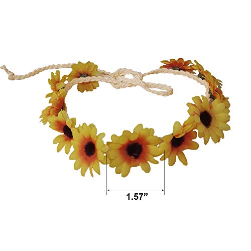 Flower Headband Sunflower Hairband Hair Clips Floral Crown Barrette Hair Bands Women Girls Boho Hair Hoop Headdress Headwear Headpiece Party Decoration Cosplay Costume Hair Accessories 2 Pack Yellow