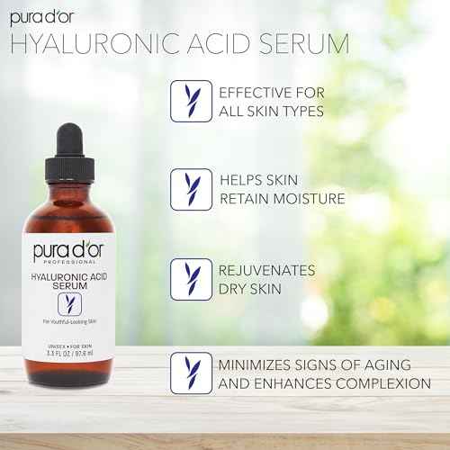 PURA D'OR 3.3 Oz Hyaluronic Acid Serum For Deep Hydration - Anti-Aging, Plumping & Moisturizing Formula For Smooth, Supple Skin - Natural Skincare Boost - Fine Lines & Wrinkle Reducer - Travel Size
