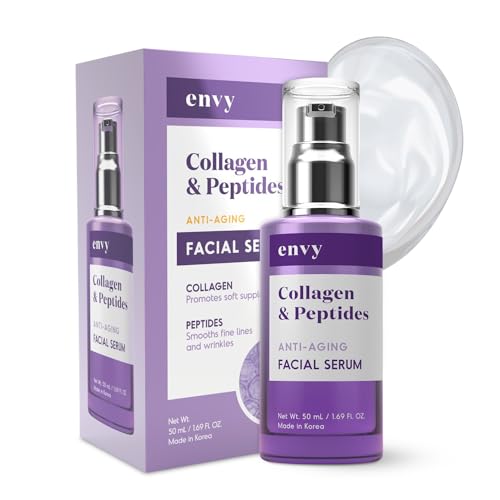 Envy Collagen & Peptides Face Serum - Dermatologist Tested - Locks in Moisture, Skin Tightening, Anti-aging, Hydrating Facial Serum - Korean Skin Care - All Skin Types - 1.69 Fl. oz