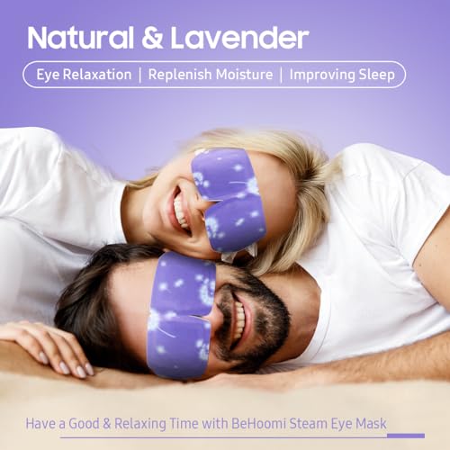 BeHoomi Lavender Scent Steam Eye Mask 10 Pack Self-Heating Disposable Relaxation & Sleep Aid