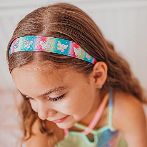 FROG SAC 6 Butterfly Headbands for Girls, Adjustable No Slip Glitter Hair Bands for Kids, Cute Little Girl Sports Head Bands, Sparkly Soccer Gymnastics Headband, Sparkle Hair Accessories