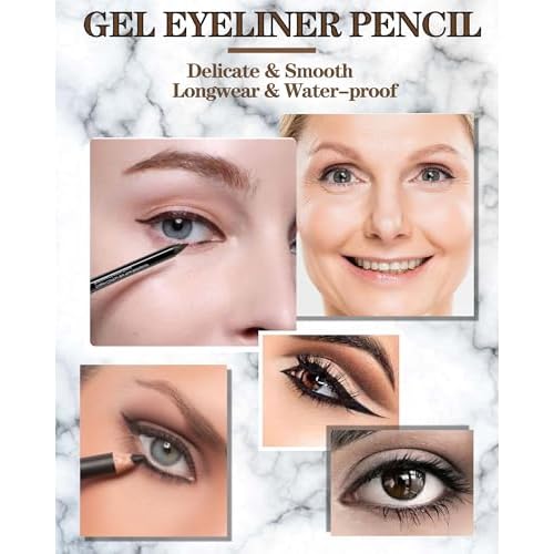 Gel Eyeliner Pencil-3Pcs Black Brown Longlasting Waterproof Smudgeproof Matte Gel Water Line Pencil,Eye Liner Waterline Pencil Smooth for Older Women Girl Cat/Smoky, Christmas Makeup Gift