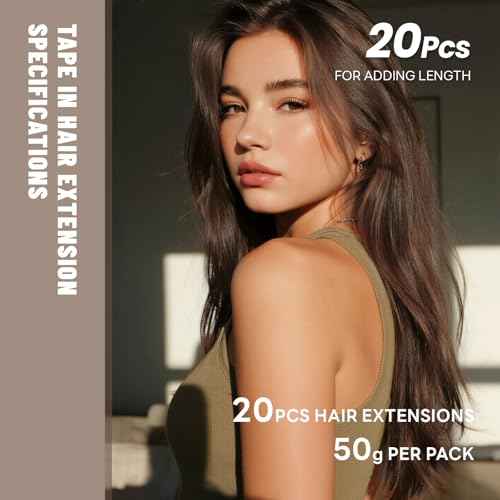 Tape in Hair Extensions Human Hair 20 Inch 50g 20Pcs Remy Human Hair Extensions Invisible Straight Seamless Tape in Extensions (20in, 50g, #2)