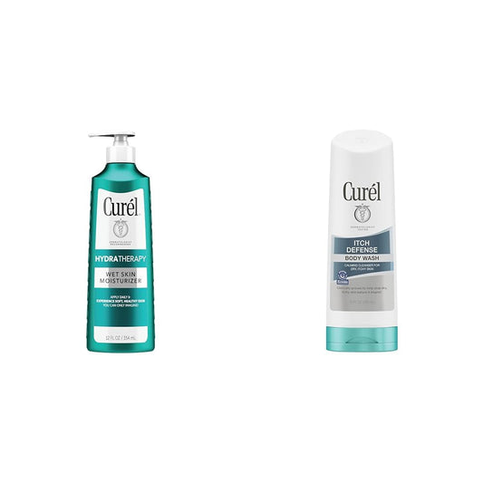 Curel Hydra Therapy In Shower Lotion, Wet Skin Moisturizer for Dry or Extra-dry Skin & Itch Defense Calming Daily Cleanser, Body Wash, Soap-free Formula