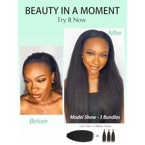 Raw Bundles Human Hair Kinky Straight Bundles 12 14 16 Inch 100% Unprocessed Brazilian Hair 16A Double Weft Kinky Straight 3 Bundles Deals Human Hair Natural Black