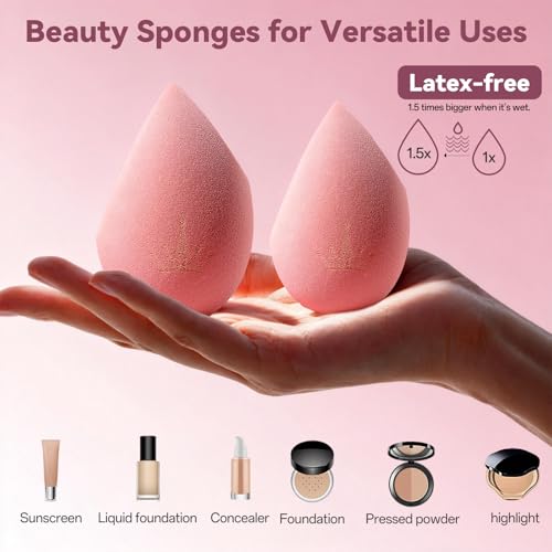 AMORTALS Heart Makeup Sponge Set - 2 Pcs Soft Beauty Sponges with Heart-Shaped Holder for Liquid Foundation, Cream, and Powder - Latex-Free Blending Sponge Kit for Valentine's Day Gifts for Women