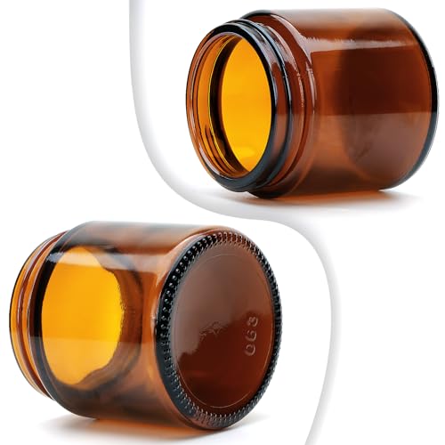 4 oz Amber Glass Jars with Black Lids, 12 Pack