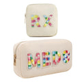 2Pcs Chenille Letter Patch Nylon Medicine Makeup Bag Set,Cute MEDS Travel Makeup Bag with Metal Zipper, First Aid Purse Organizer Cosmetic Bag for Women and Girls(MEDS and RX)