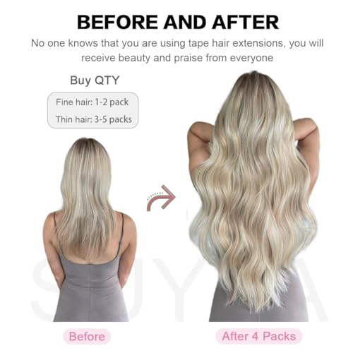 SUYYA Tape In Hair Extensions 20" Remy Human Hair Jet Black