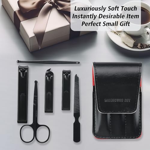 Men's Nail Clipper Set - Travel Grooming Kit in PU Leather Case
