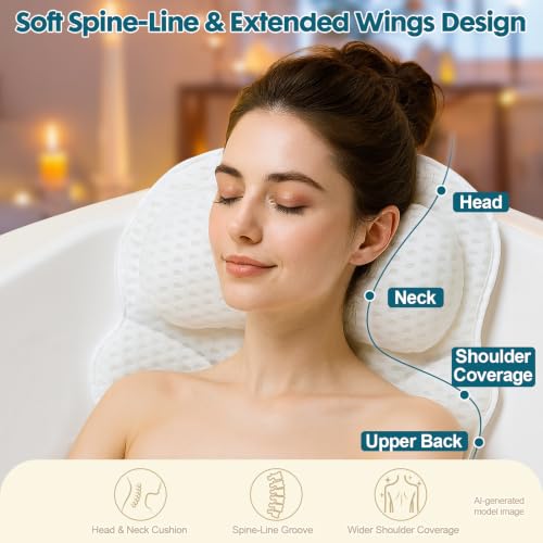 Bath Pillow for Tub with 4D Air Mesh & Suction Cups