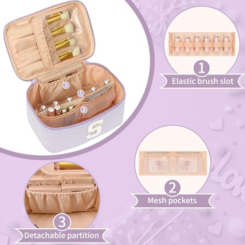 OCHEAL Personalized Makeup Bag for Women, Purple Initial S