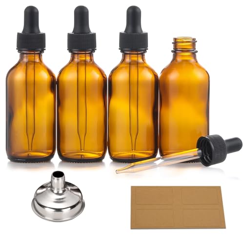 4 Pack 2oz Amber Glass Bottles with Dropper & Funnel
