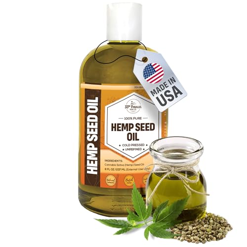 Organic Hemp Seed Oil (8 oz) Premium Cold Pressed Unrefined | 100% Pure Hemp Seed Oil for Skin, Face, Hair, Soap Making, Massage | Carrier for Essential Oils | Available in Bulk | 8 FL OZ