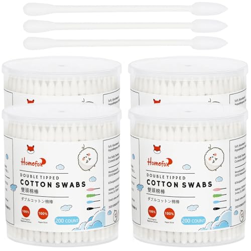 HOMEFOX 800 Count Organic Cotton Swabs Precision Pointed & Round Tips, Gentle & Lint-Free