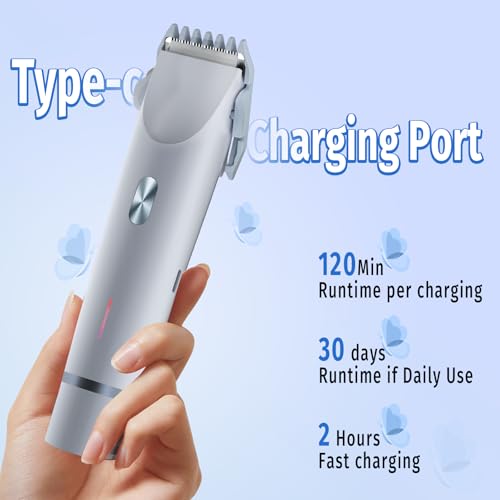 Women’s Waterproof Bikini Trimmer & Facial Hair Remover - 2-in-1 Electric Razor, Blue