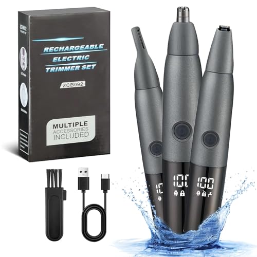 Nose Trimmer for Men and Women Painless Ear Nose Facial Eyebrow Hair Trimmer for Women Electric Ear and Nose Trimmer Dual Edge LED 3 in 1 Easy Clean IPX7 Waterproof