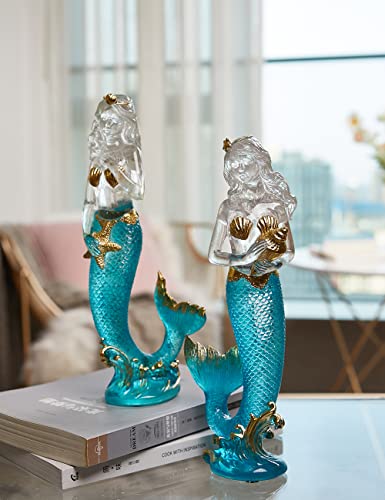 SEINHIJO Mermaid Statue Decor Modern Sculpture Figurine Home Gifts Table Centerpiece Crafts Polyresin Arts 9.8inch