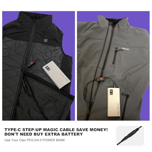 9V Heated Jacket Battery Step-Up Adapter Charger Cable TypeC to DC3.5/4.0mm for 7.4V 8.4V Heated Jackets, Heated Hoodies and Heated Vests (Not for 12V Heated Gear)