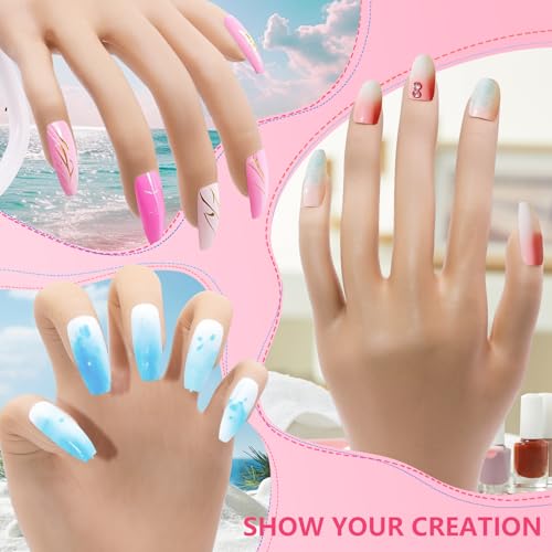 Practice Hand for Acrylic Nails - Acrylic Fake Mannequin Practice Hand - Flexible Hands Model With Powder and Liquid Full Nail Kit for Beginners