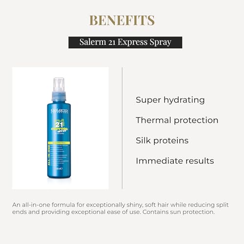 SALERM - Leave-In Mask 21 Express Spray - 190 ml - with Silk Protein - Repairs Damaged Hair - Hydrates Hair - with Heat Protector for Hair - Frizz Control